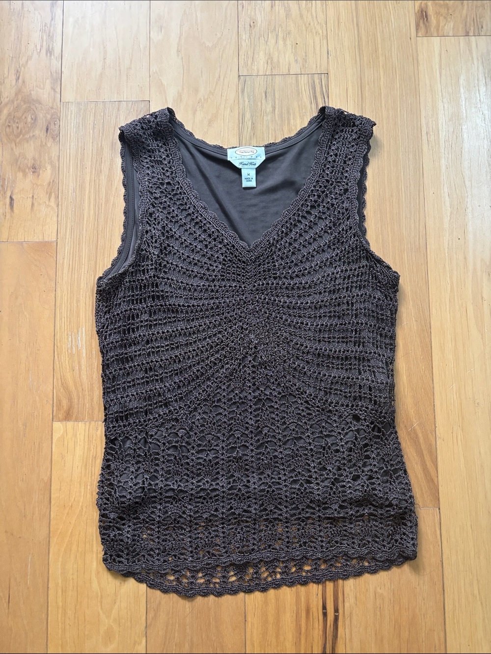 Talbots Brown Crochet V-Neck Sleeveless Top petite medium